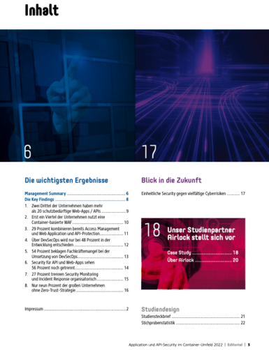 Inhaltsverzeichnis Application und API-Security im Container-Umfeld 2022